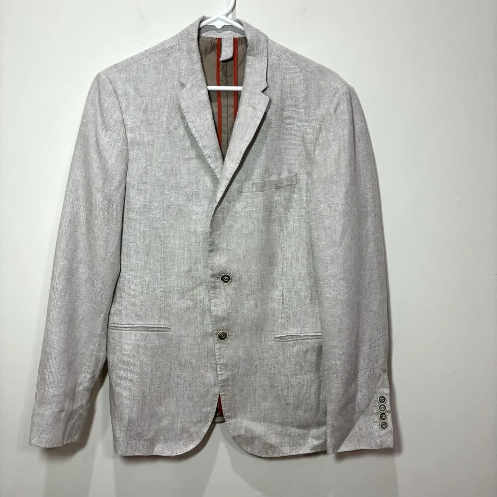 Zara Light Gray Linen-Blend Sport Coat with Subtle Texture